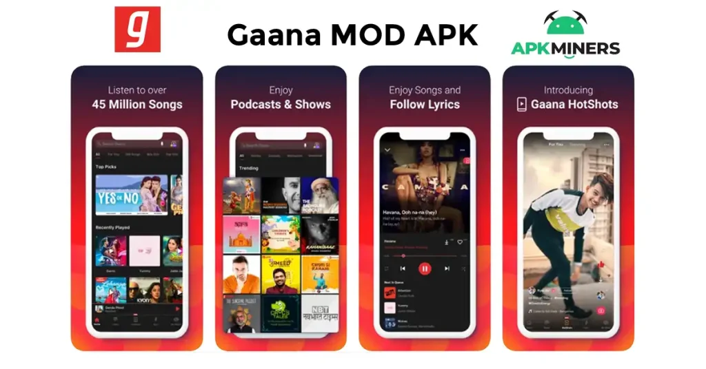 Gaana App MOD APK Screenshots on APKMIners
